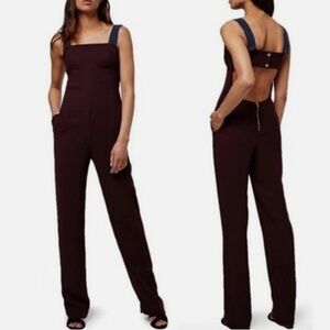 Topshop Burgundy Jumpsuit with Navy Straps